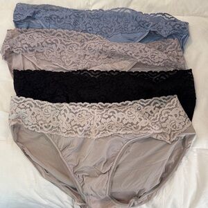 4 Pair Felina Lace Trim Panties - Black, Gray, Blue, Tan Large/XL